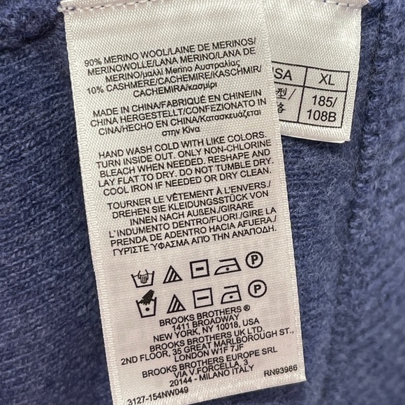 Brooks Brothers Blue 1/4 Zip Mock Neck Sweater Italian Merino Wool Cashmere XL - Picture 5 of 6